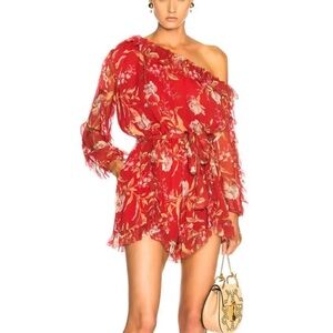Zimmermann Corsair Iris Playsuit in Washed Iris Red Floral missing BELT